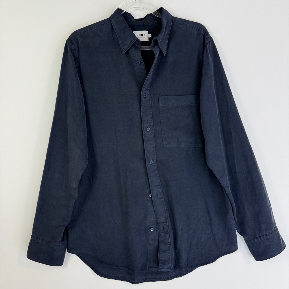 NN07 Cohen Shirt Mens Medium Blue Sargasso Sea Viscose Linen Long Sleeve 5022